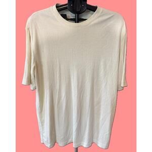 Claiborne Off White Textured Short Sleeve Shirt Men's Size XL Tall